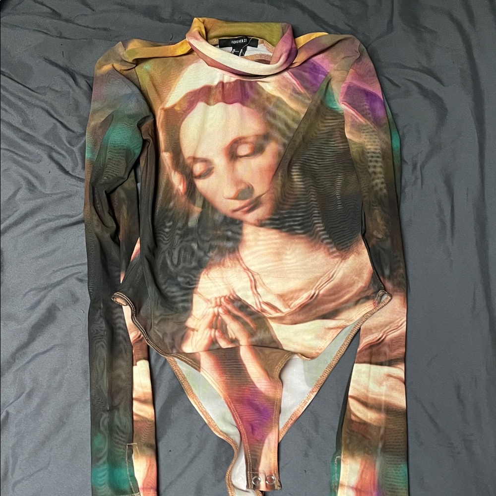 Forever 21 Multicolor Mesh Long Sleeve Top